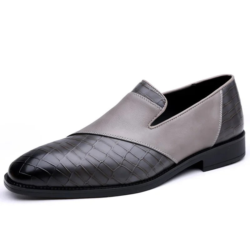Luxury men's footwear, black croc-textured loafers suitable for business or events