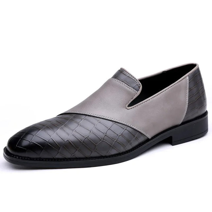 Luxury men's footwear, black croc-textured loafers suitable for business or events