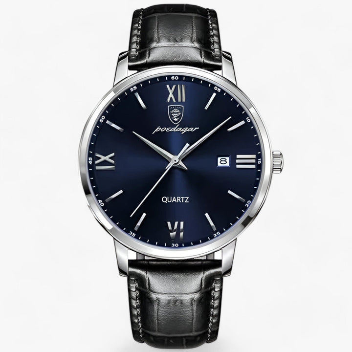 Premium men's quartz watch with a refined design and durable genuine leather strap for elegant style.
