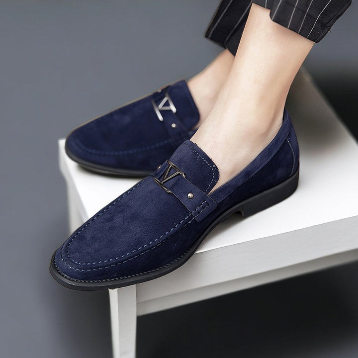 Formal men's loafers, crafted from high-quality vegan suede with an eye-catching buckle.