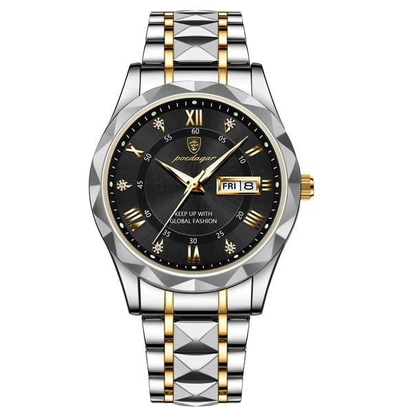 Adjustable men's waterproof luminous watch on wrist. Stylish & comfortable for any occasion.