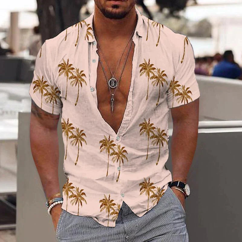 Men's Matteo linen short sleeve button-down shirt, perfect for casual summer resort wear with a relaxed fit.