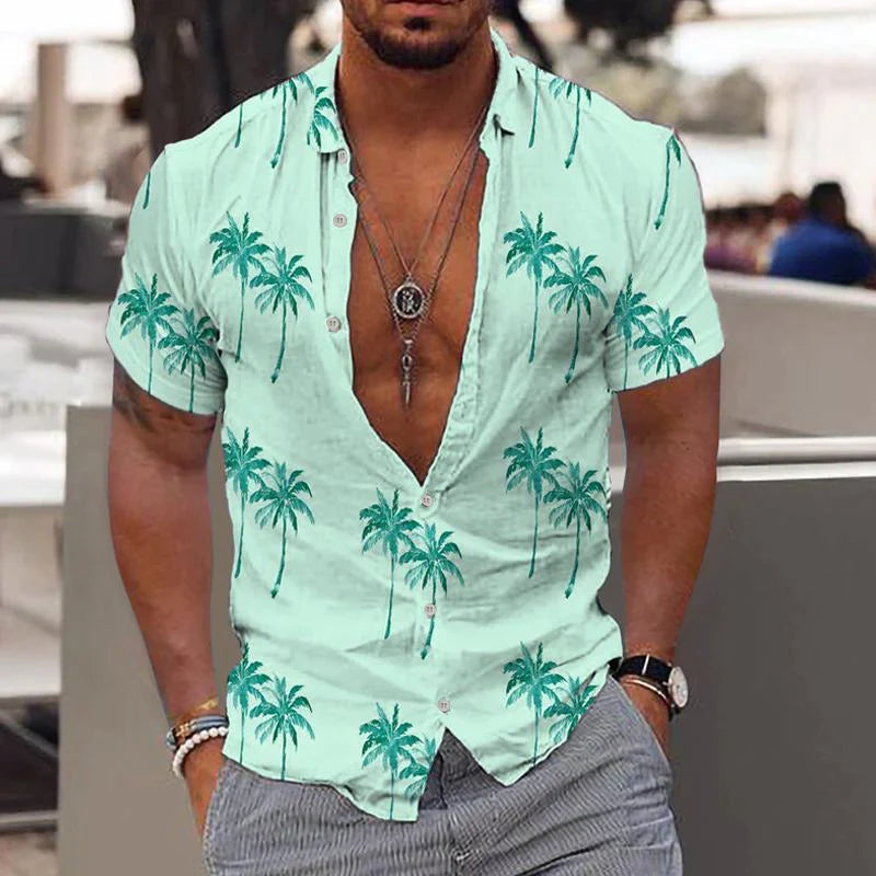 Breathable men's short sleeve linen shirt for beachwear, a comfortable and stylish button-down for summer.