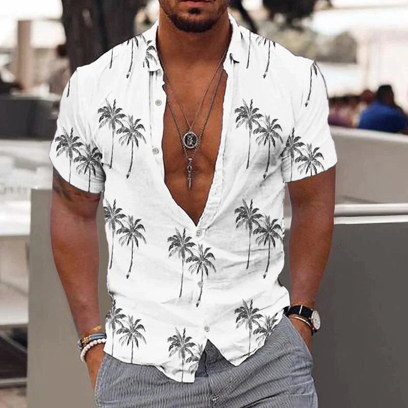 Relaxed fit men's button-down short sleeve shirt by Matteo, ideal casual linen top for warm summer days.