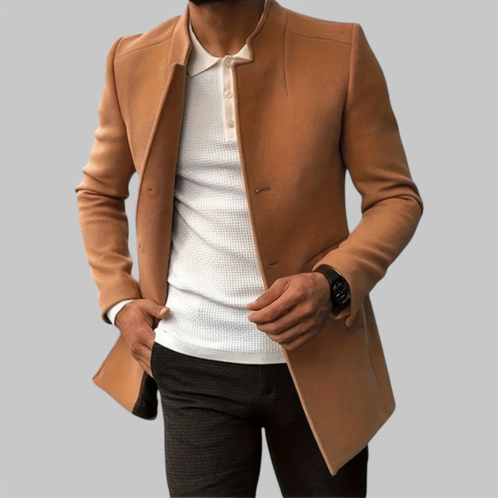 Men's minimalist button winter coat, perfect for smart casual & business wear.