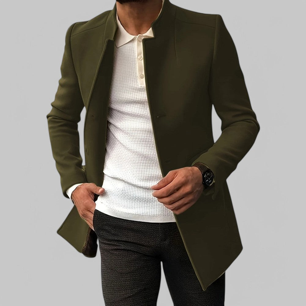 Simple yet stylish men's minimalist button trench coat, perfect for smart casual events & daily wear.
