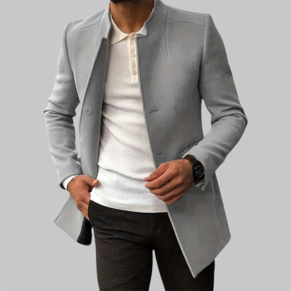 Versatile men's minimalist button coat, suitable for smart casual, business, and everyday cold-weather style.