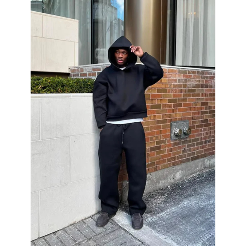 Men's hooded sweatshirt and sweatpant set, a perfect matching combo for a relaxed, modern look