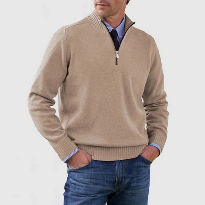 Effortless men's fashion: half-zip mock neck sweater. Long sleeve, ribbed trim for cool weather.