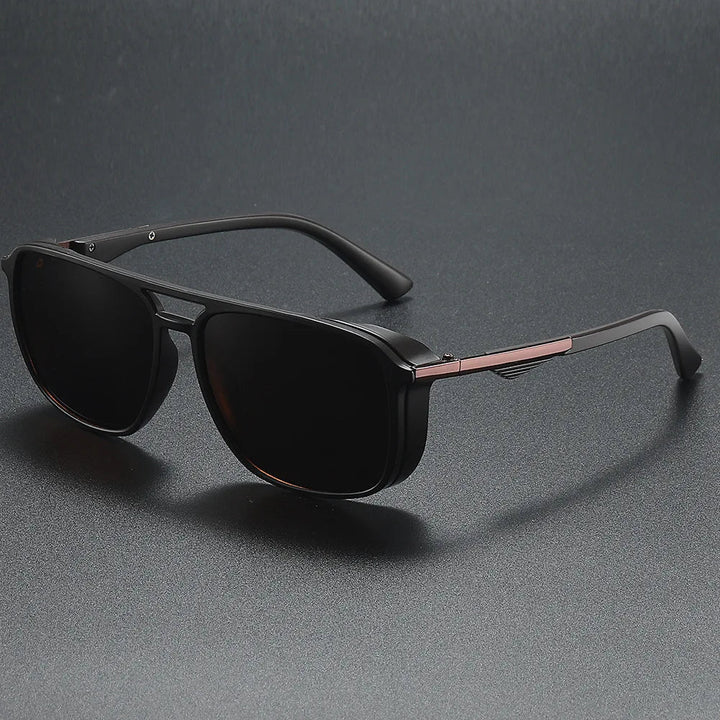 Men's modern aviator sunglasses with UV400 protection and brown lenses, stylish metal frame eyewear.