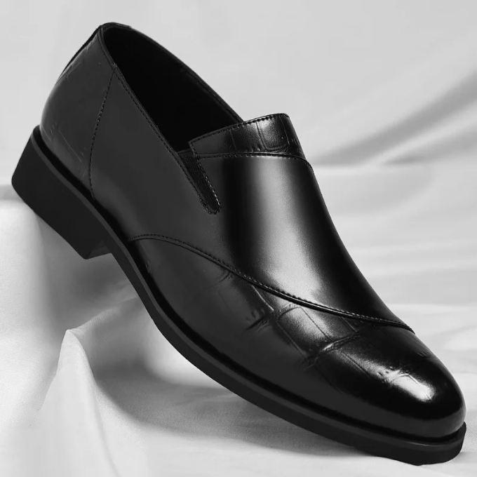 Collection of men's modern leather slip-on loafers in various colors: black, brown, and tan