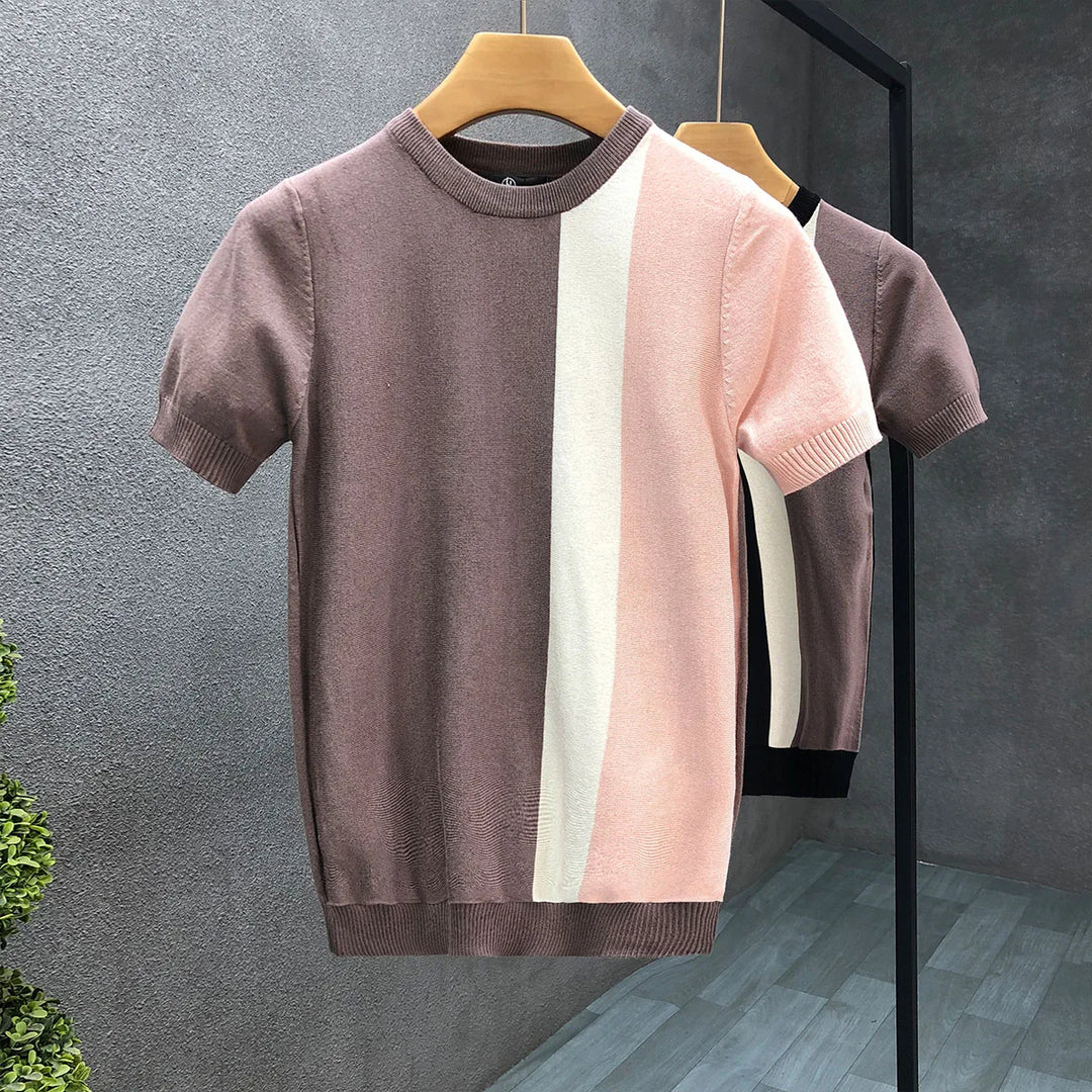 Men's modern fit color block crewneck sweater for stylish fall & winter casual wear. Long sleeve pullover.