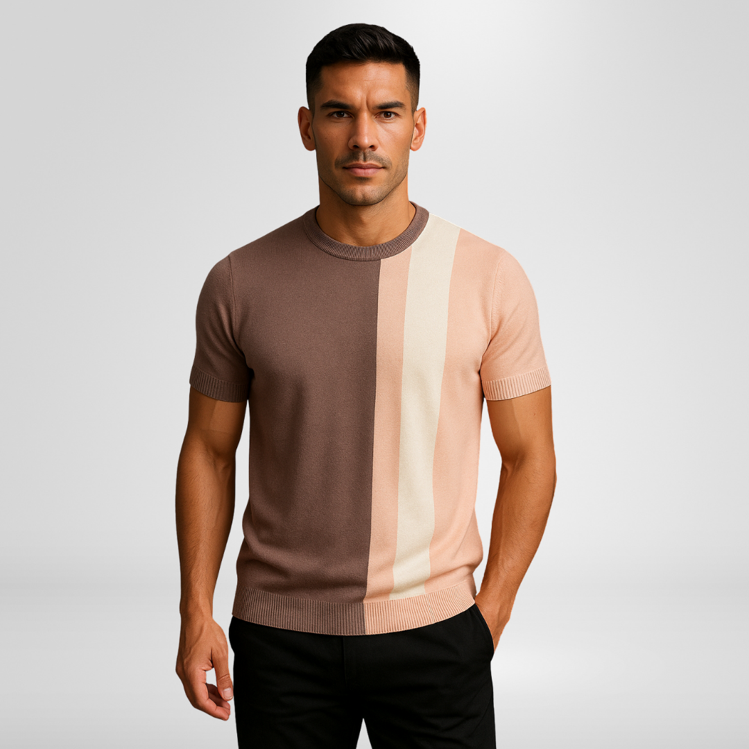 Stylish men's color block crewneck pullover sweater. Modern fit, perfect for casual fall fashion & winter style.