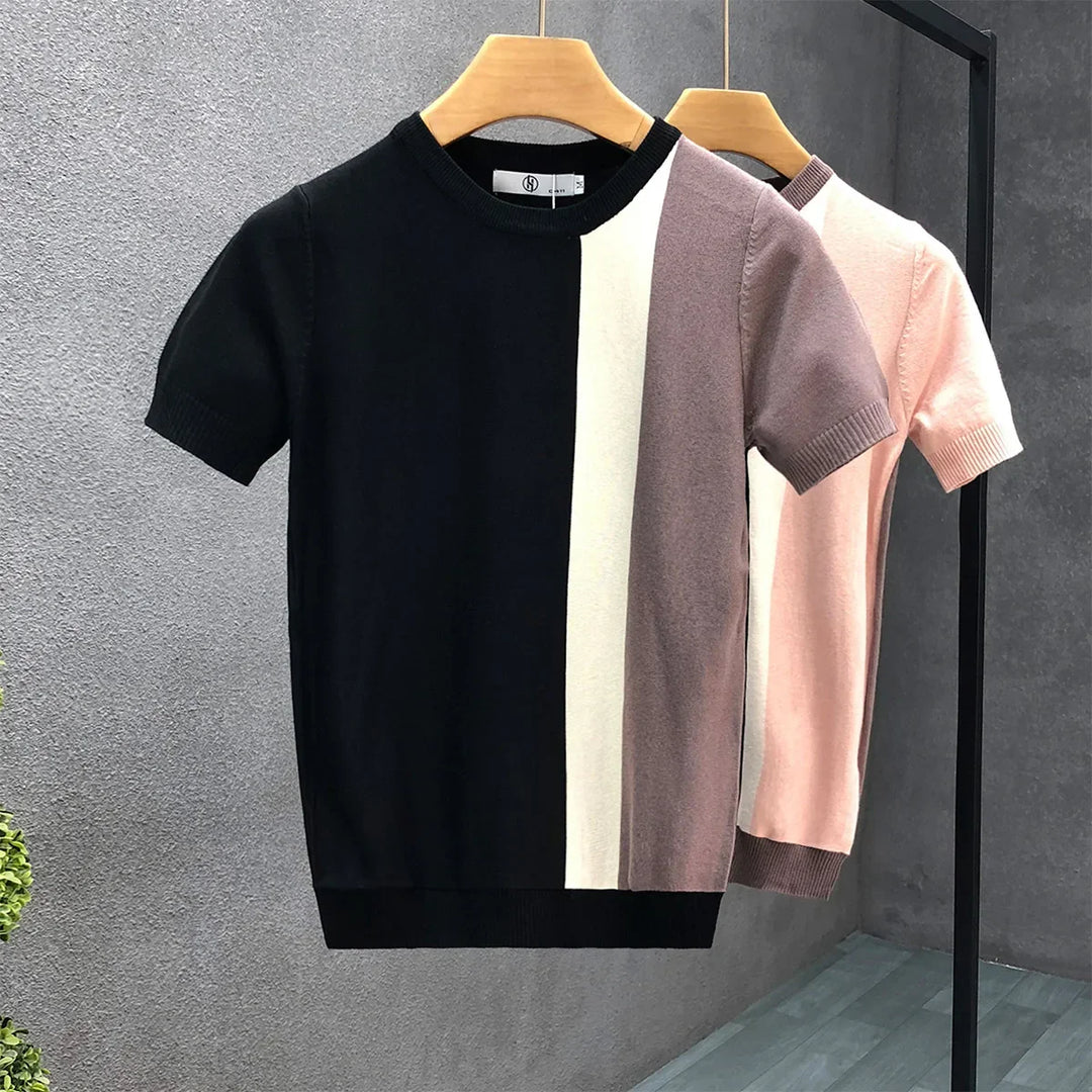 Casual men's long sleeve color block crewneck sweater. Modern fit pullover, ideal for fall & winter fashion.