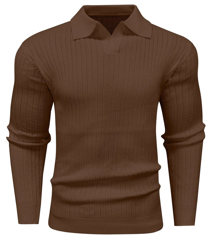 Versatile men's modern fit long sleeve knit polo, a staple in men's fashion