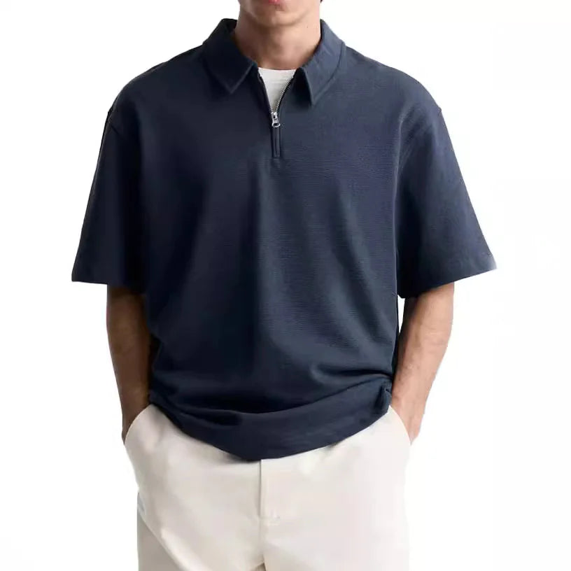 Men's summer fashion: modern casual knit top with a half-zip closure and short sleeves