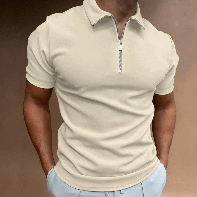 Modern men's short sleeve zip polo shirt, slim fit design. A comfortable & stylish top for men's fashion.