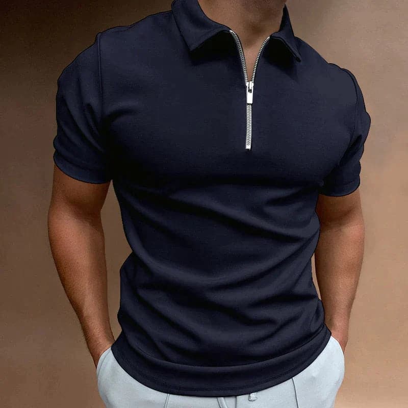 Comfortable men's slim fit zip polo. Short sleeve casual wear top, great for summer fashion & golf.