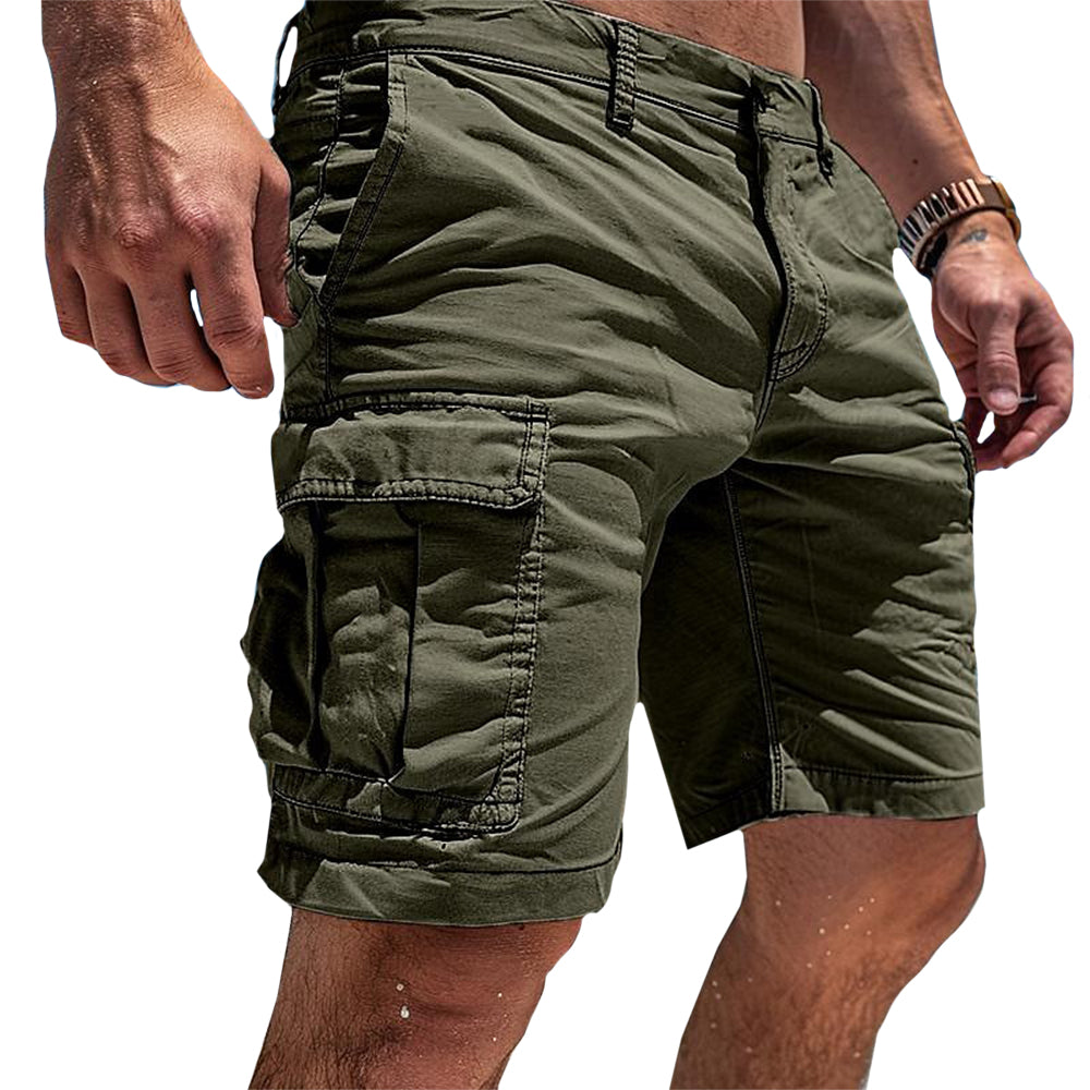 Durable men's utility cargo shorts, comfortable for active wear, featuring a multi-pocket design.