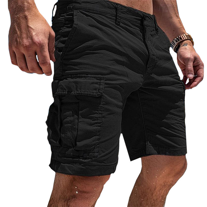 Rugged men's multi-pocket cargo shorts, ideal for hiking & outdoor activities, offering practical storage.