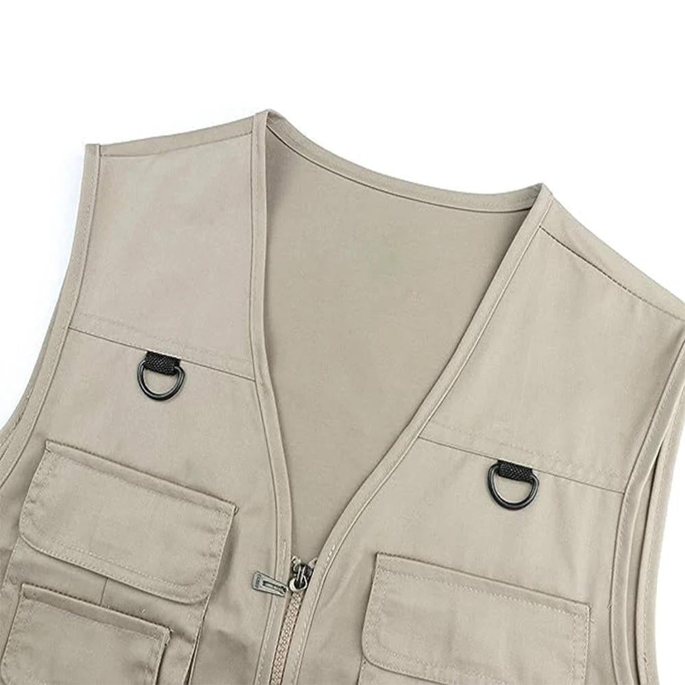 Black multi-pocket men's vest, perfect for organizing outdoor gear during hiking, camping & adventure.