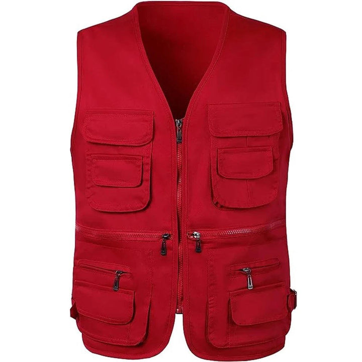 Durable men's multi-pocket adventure vest, a practical organizer for hiking, fishing, and travel gear.