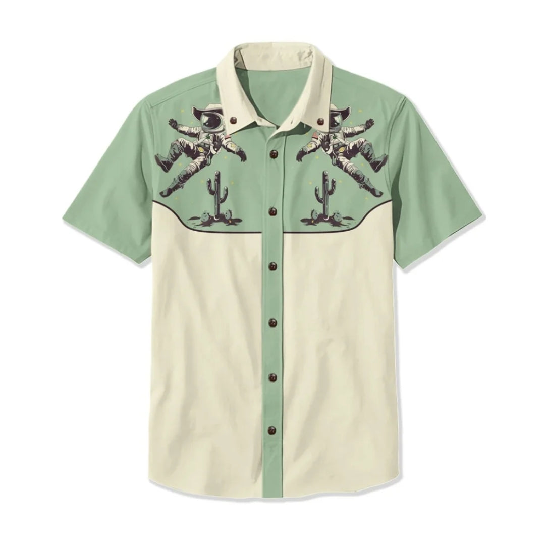 Men's Nashville style western shirt with unique floral embroidery on yoke.