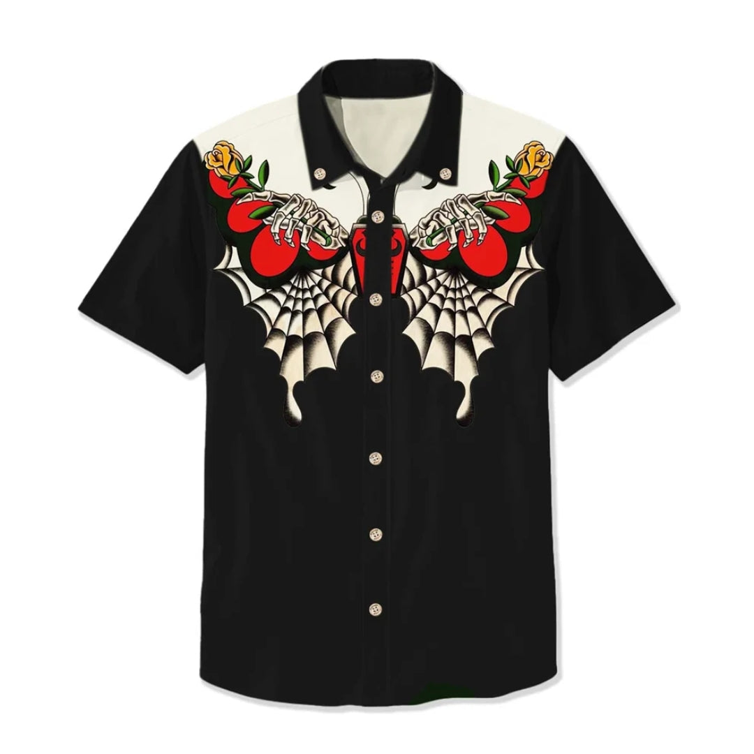 Men's fashion western shirt, embroidered details, button-up, vintage look.