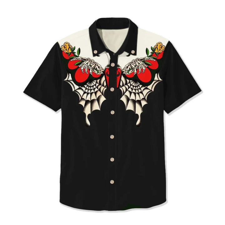 Men's fashion western shirt, embroidered details, button-up, vintage look.