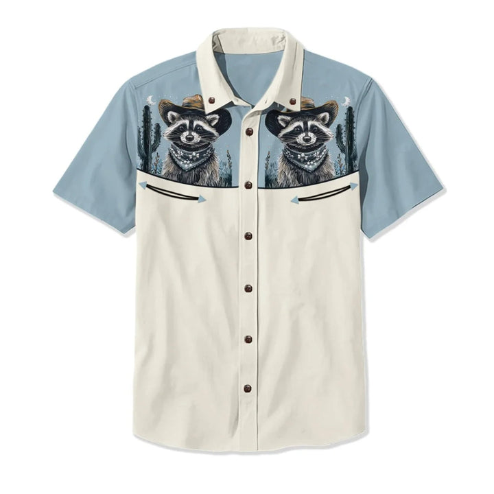 Casual men's cowboy style shirt, relaxed fit, unique western embroidery.