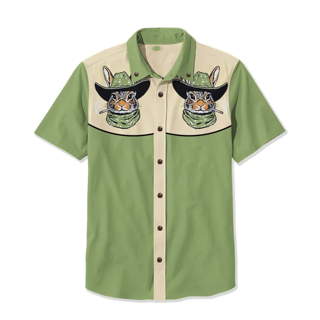 Menswear long sleeve western shirt, distinctive embroidered design.