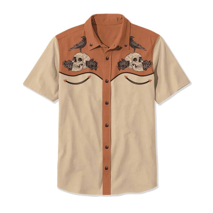 Relaxed fit men's long sleeve western shirt, vintage embroidery, button-up.