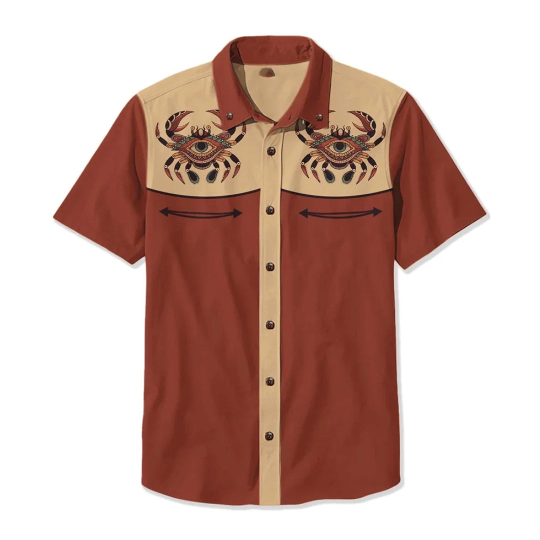 Cowboy style men's casual shirt, unique embroidered western design, long sleeve.