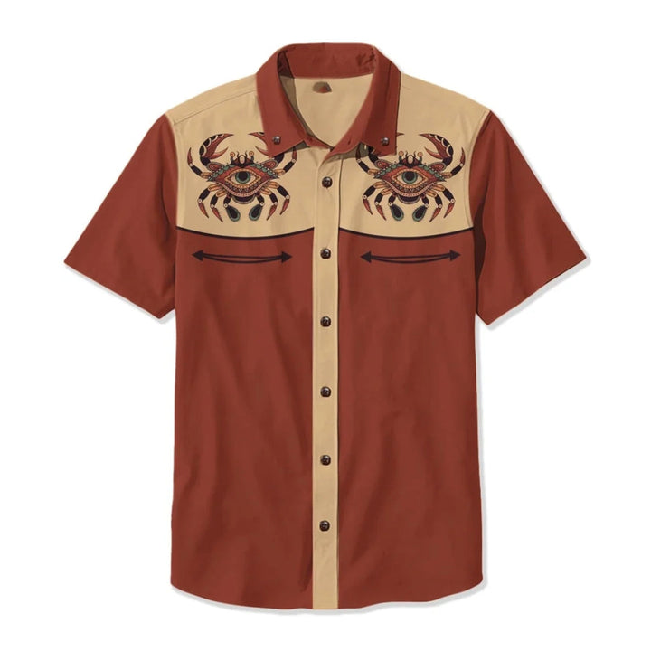 Cowboy style men's casual shirt, unique embroidered western design, long sleeve.