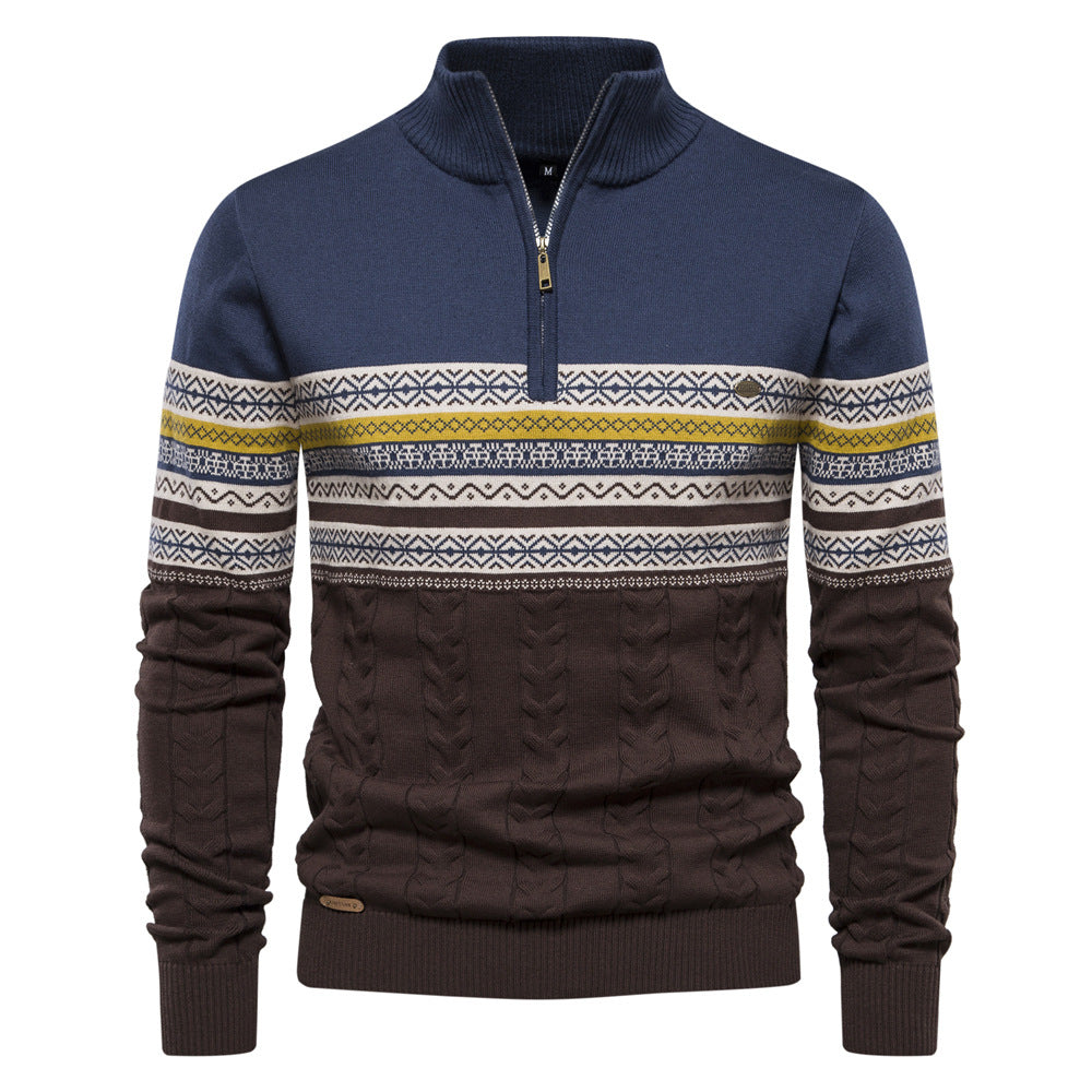 Front view of men's Nordic half-zip pullover sweater in a soft, durable cotton blend