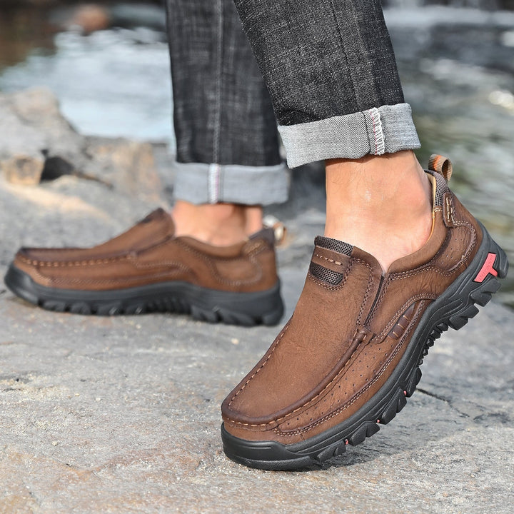 Khaki orthopedic men's boots, comfortable, merging innovative design with traditional boot aesthetics.