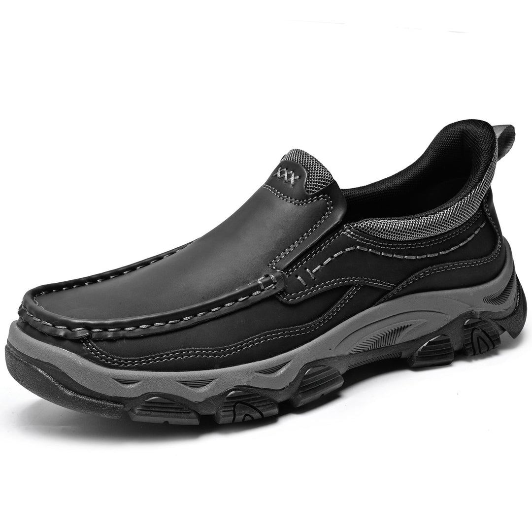 Men's leather walking shoes, easy slip-on style, orthopedic for foot health