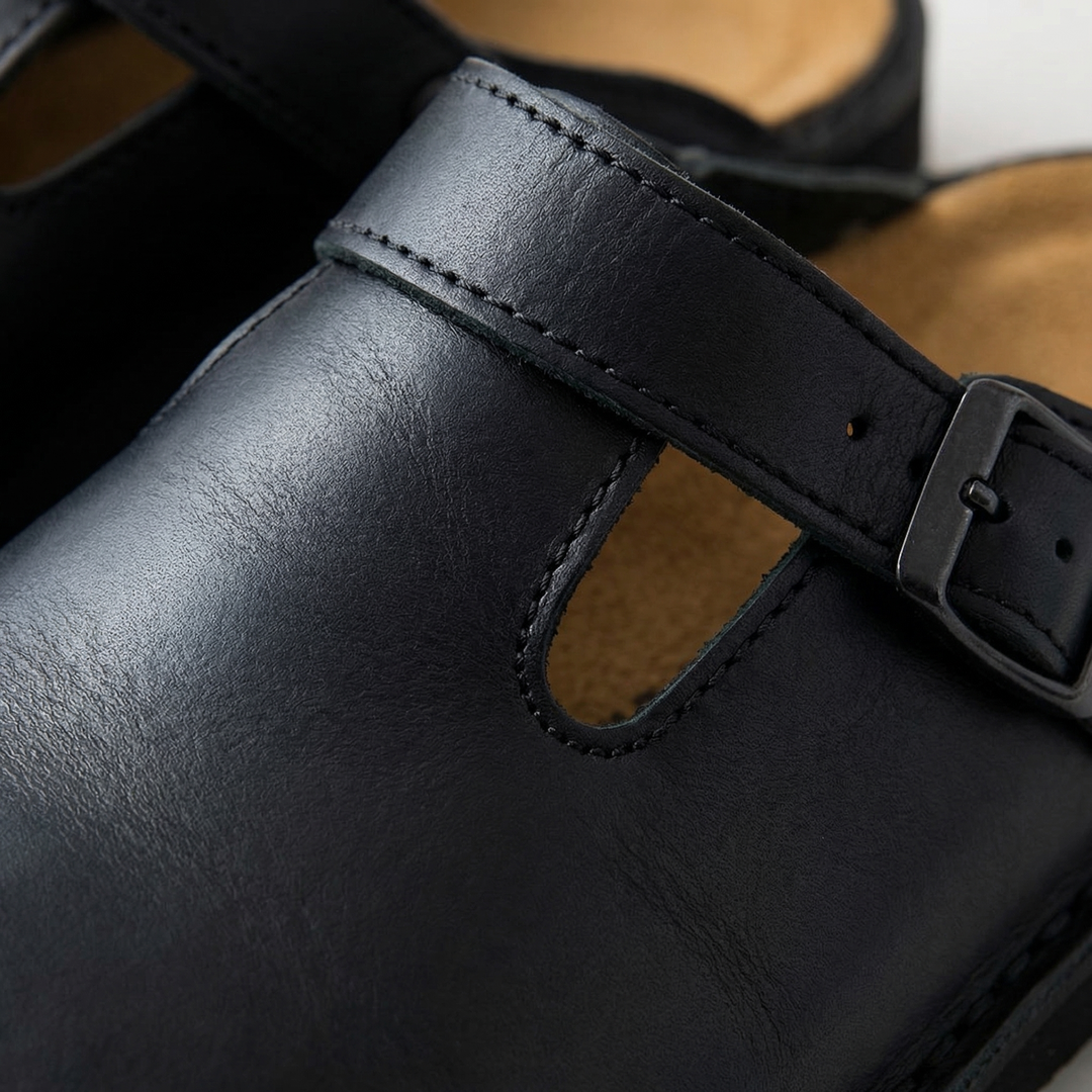 Comfortable men's orthopedic footwear for foot relief. Slip-on clogs with arch support, suitable for work or casual use.
