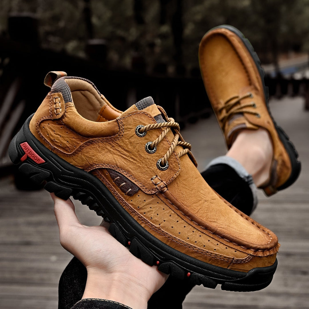 Brown men's orthopedic boots, rugged sole, excellent grip, comfortable