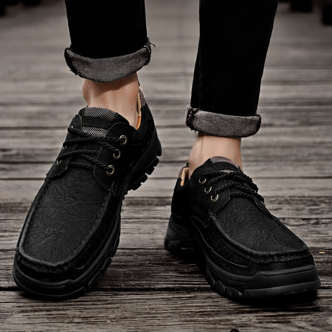 Men's black orthopedic lace-up boots, professional yet comfortable, versatile