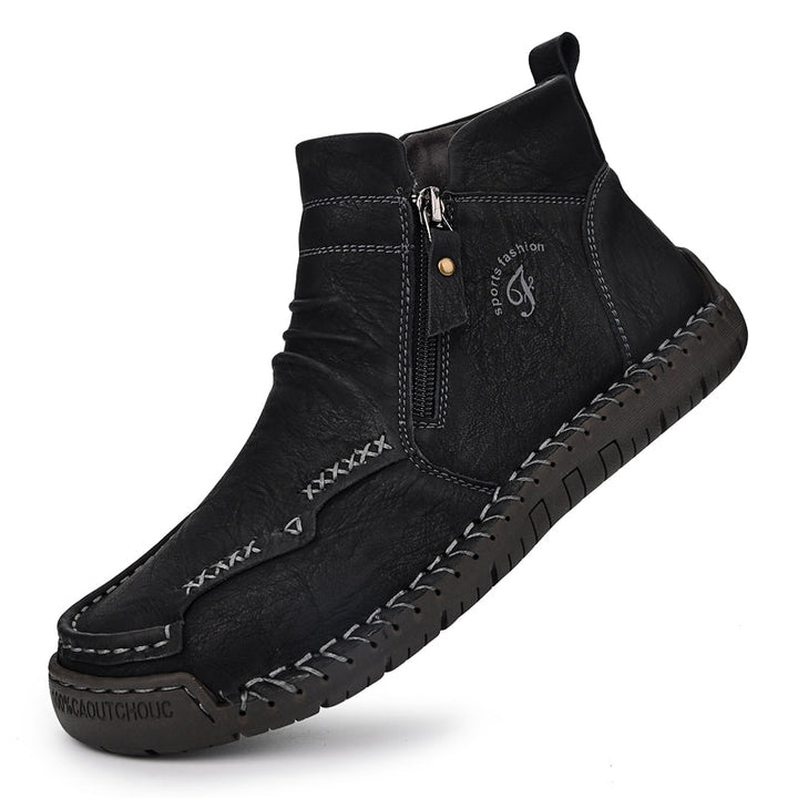 Men's orthopedic boots with quick zipper access, light brown leather, outdoor ready