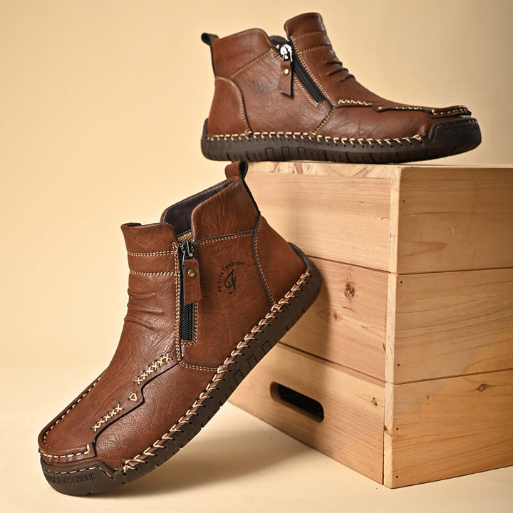 Full-length view of men's orthopedic zipper boots, stylish and functional, leather boots