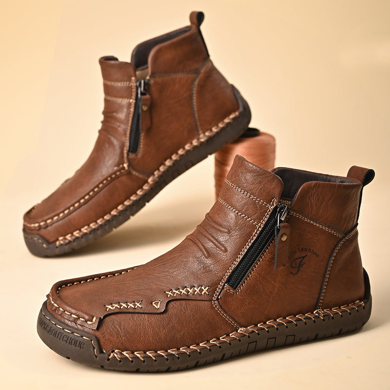 Fashionable men's orthopedic zipper boots, tan, offering both style and comfortable support