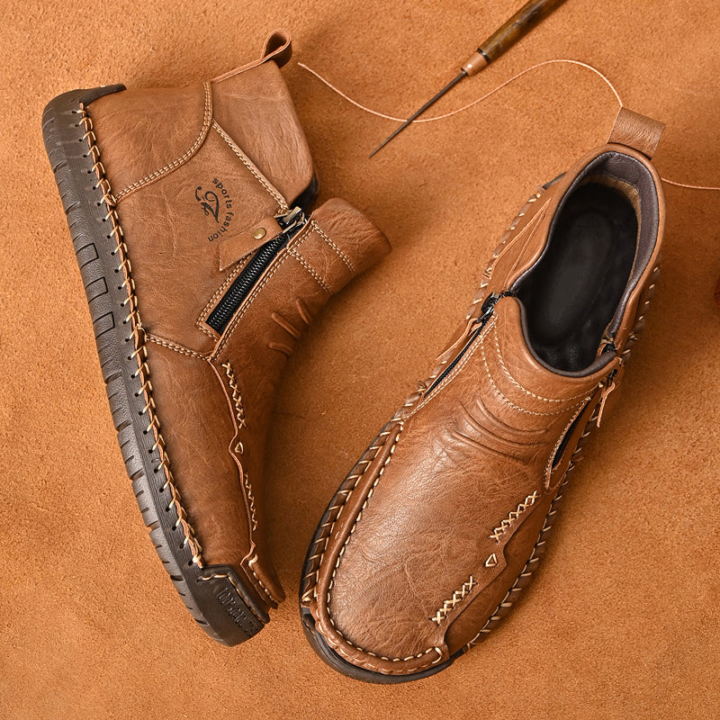 Comfortable men's orthopedic zipper boots, brown leather, designed for prolonged wear