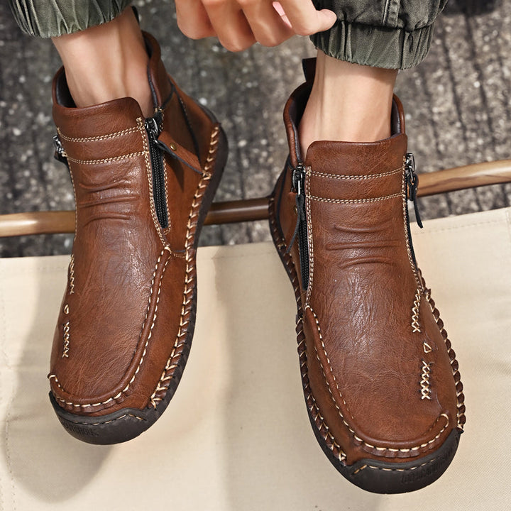 Men's orthopedic boots, versatile brown leather, with side zipper, comfortable & durable