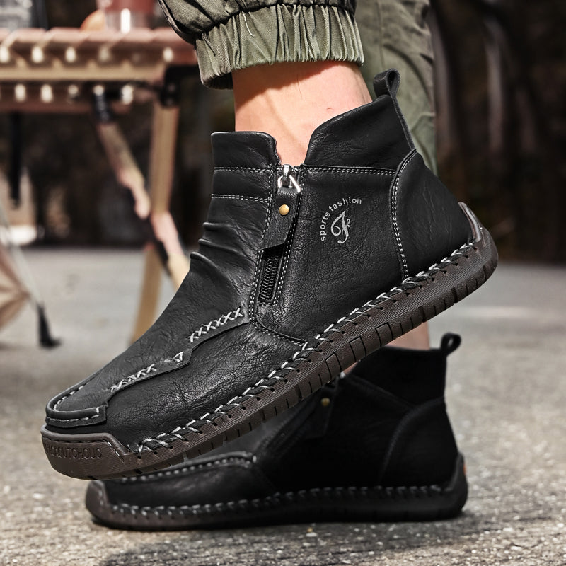 Men's orthopedic work boots, dark brown, with a convenient zipper, offering great comfort