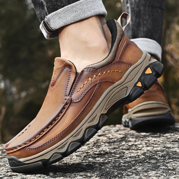 High-quality men's orthopedic slip-on leather walking shoes in a relaxed style