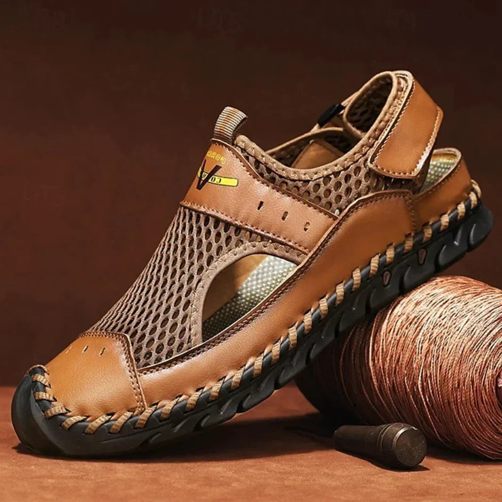 Men's orthopedic sport sandals with arch support, breathable design, and adjustable straps for all-day walking comfort.