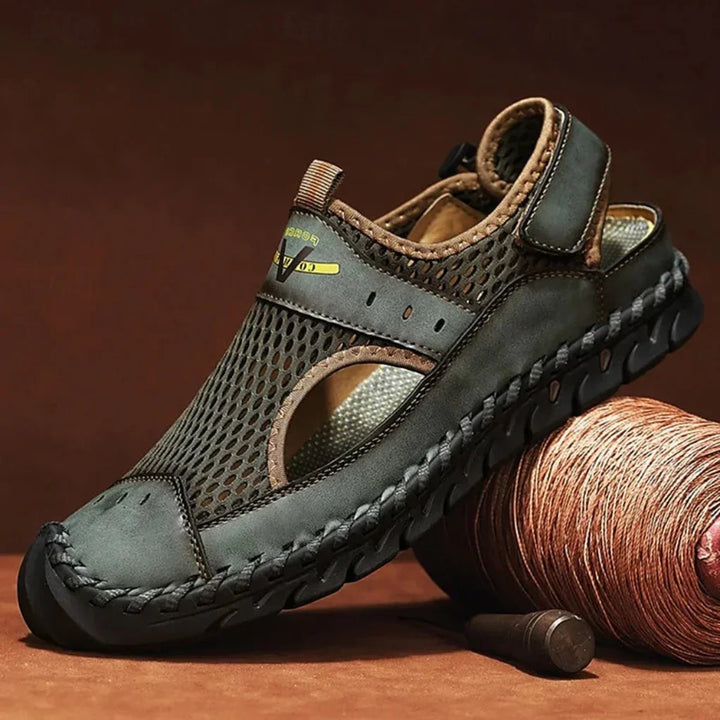 Adjustable men's breathable walking sandals, orthopedic arch support for ultimate comfort & active summer wear.