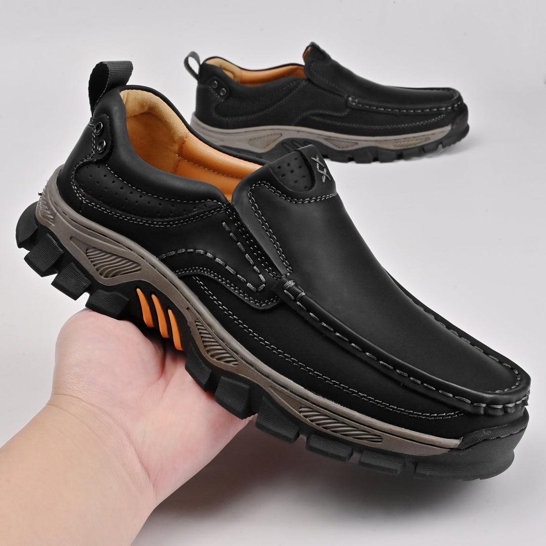 Orthopedic transition boots for men, black, showcasing the comfortable interior lining